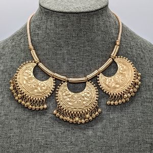 Chico's Gold Textured Three Pendant Bib Necklace